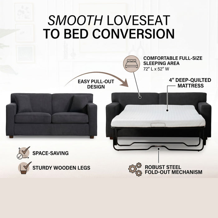 Loveseat Sleeper Sofa With Full Size Pull Out Bed, 2 Seater Convertible Couch For Small Apartments - Gray