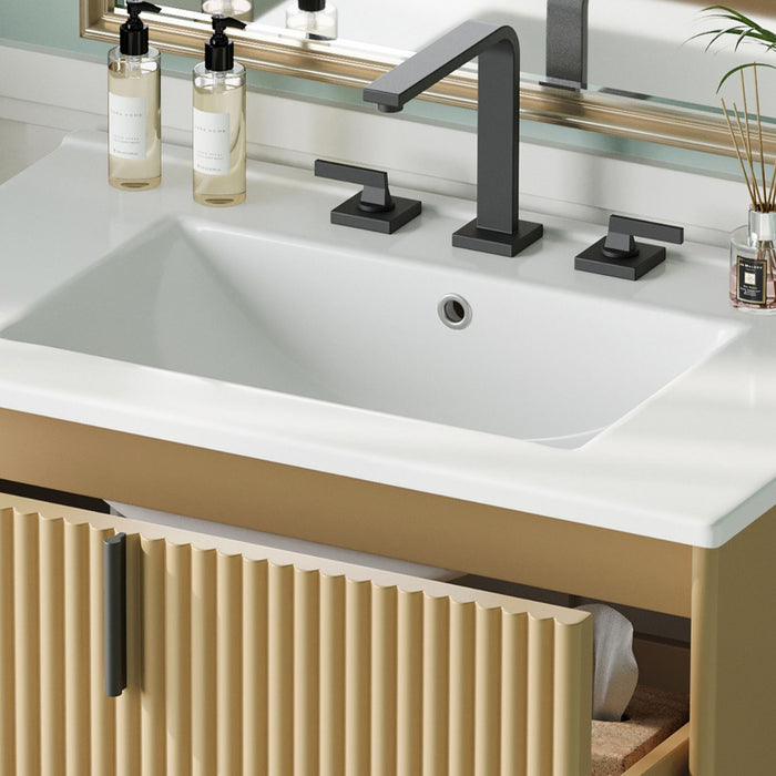 Fluted Bathroom Vanity With Ceramic Sink, Freestanding Design