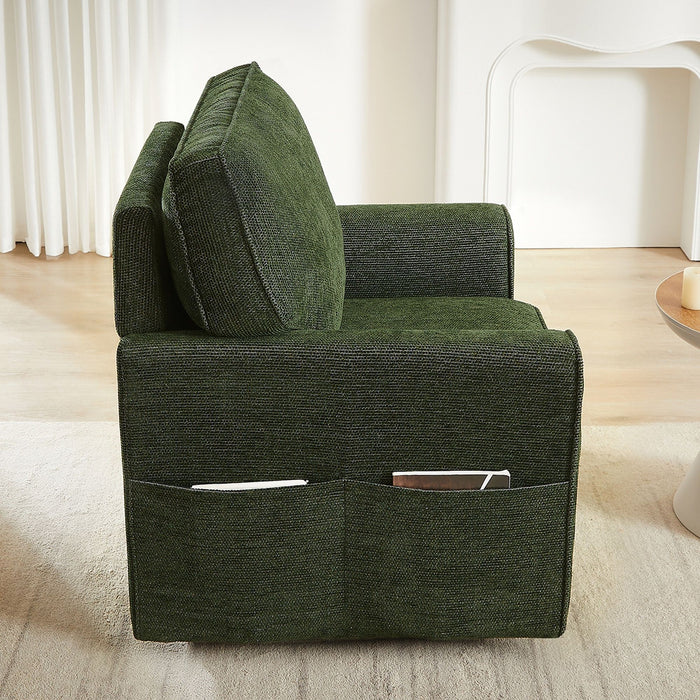 360° Swivel Accent Barrel Armchair With Side Pockets, Compact Design