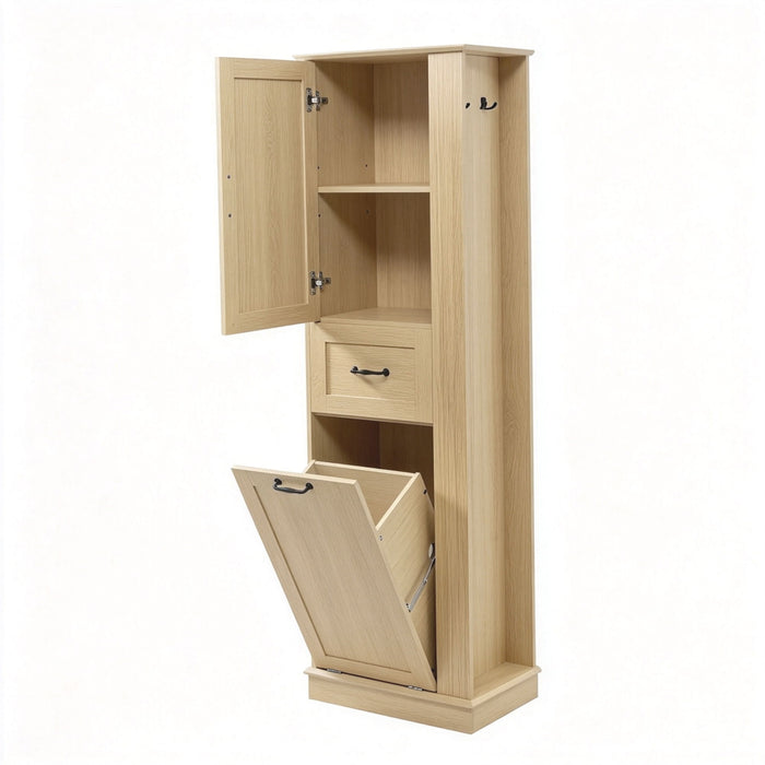 Modern Tall Storage Cabinet With Tilt-Out Compartment, Adjustable Shelves