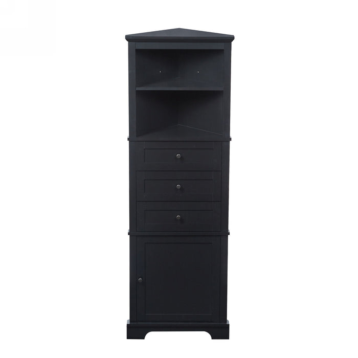 Tall Storage Cabinet With 3 Drawers And Adjustable Shelves For Bathroom