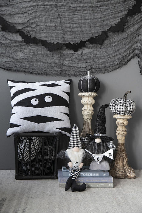 Sitting Gnome With Wings & Plaid Hat, For Halloween Decor