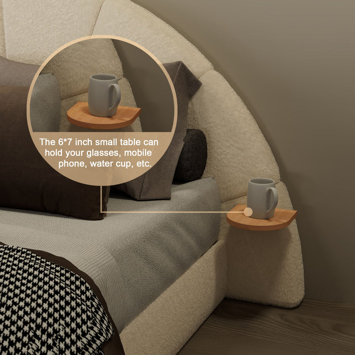 Queen Arched Bed With Small Table, Floor Standing Design - Beige