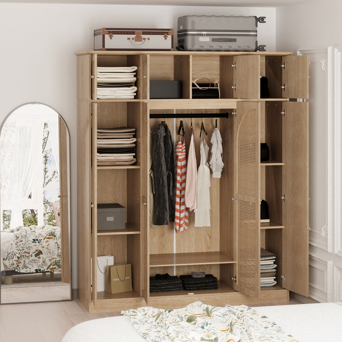 8 Door Armoire Wardrobe With Adjustable Shelves And Hanging Rod