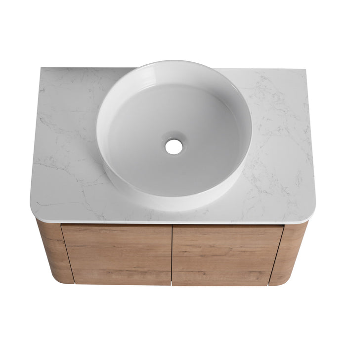 Wall Mounted Bathroom Vanity With Art Sink, 2 Storage Shelves, Soft Close Door