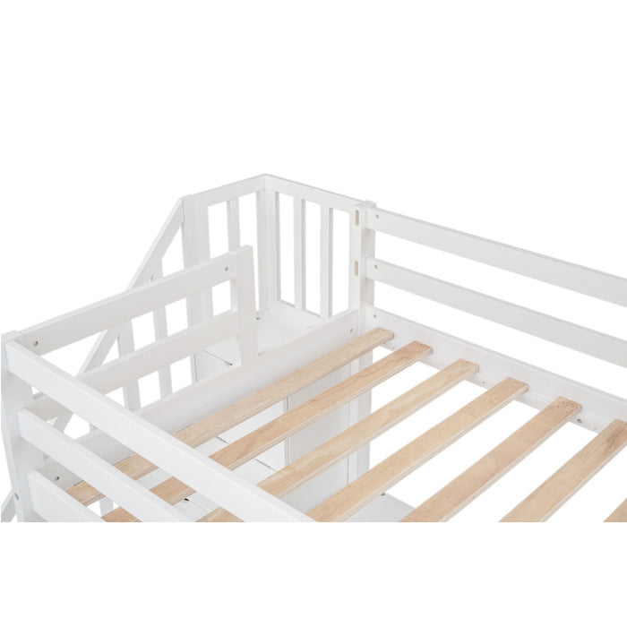 Loft Bed Frame With Built In Desk And Double Storage Drawers