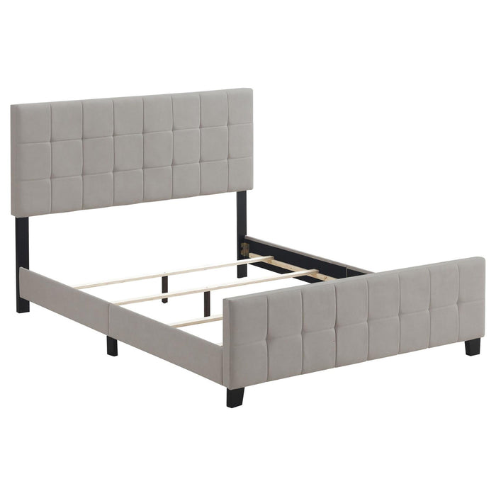 Queen Panel Bed Tufted Upholstered With Tapered Legs - Beige