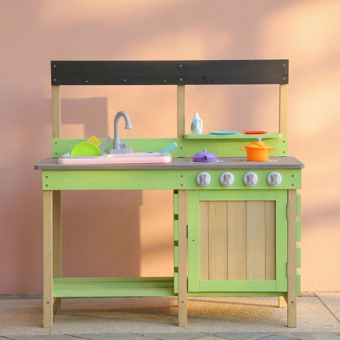 Kids Play Kitchen With Mud Kitchen Set & Water Play Toys For Outdoor Use - Green