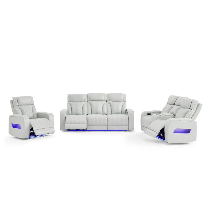 Julian - Power Reclining Sofa With Footrest And LED Lighting - Silver