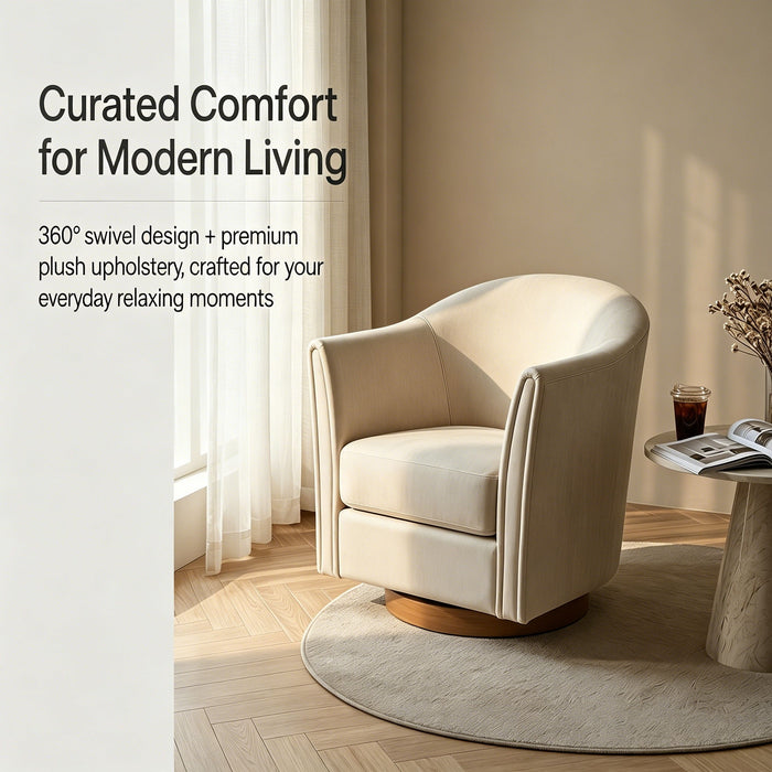 360 Degree Rotating Barrel Armchair For Living Room - Cream Beige
