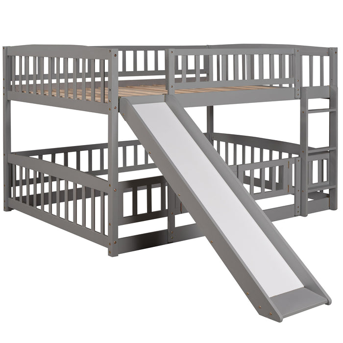 Low Bunk Bed With Slide, Fence And Ladder