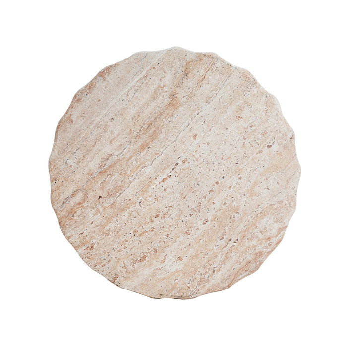 Outdoor / Indoor Lightweight Concrete Side Table, Cylinder Travertine Finish Accent Table - Beige