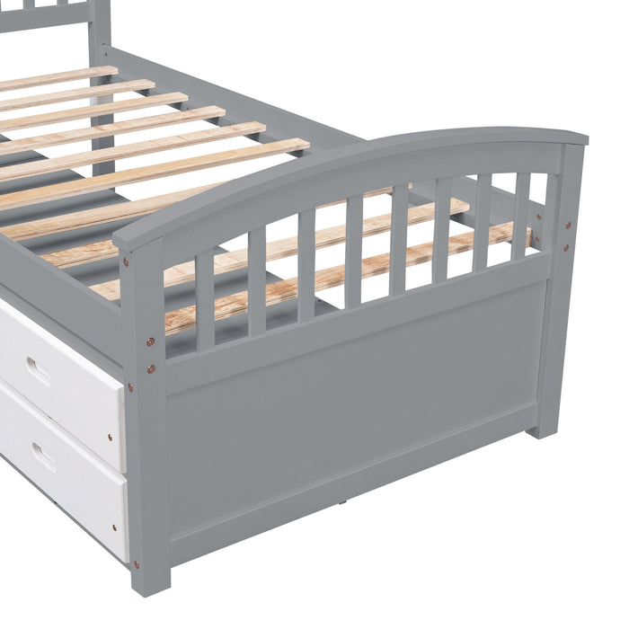 Platform Storage Bed Solid Wood Bed With 6 Drawers
