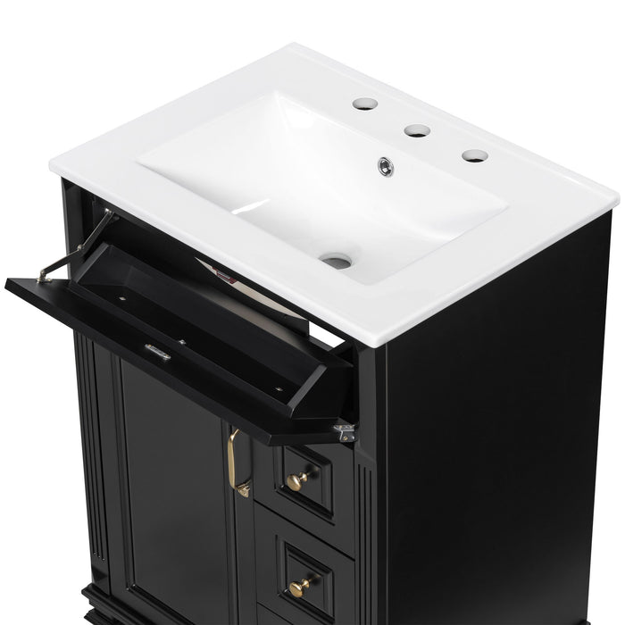 Freestanding Bathroom Vanity With Sink, 3 Drawers & Flip-Out Drawer