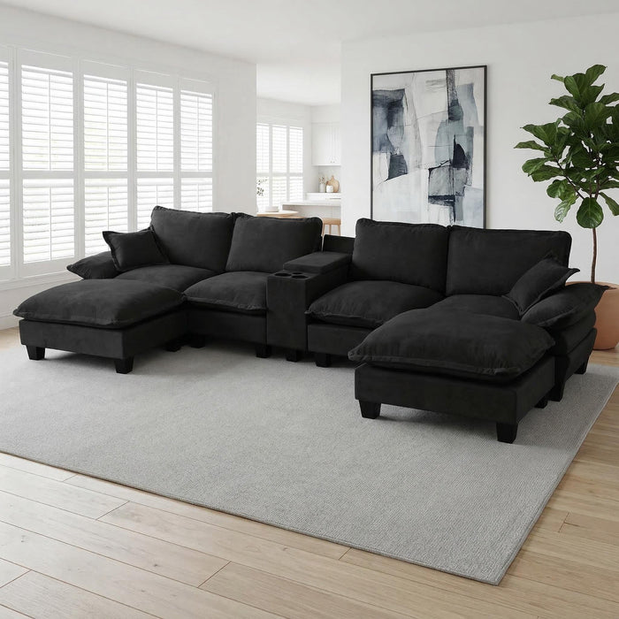 Modular Cloud Couch Sofa With Cup Holders & Storage, USB Port