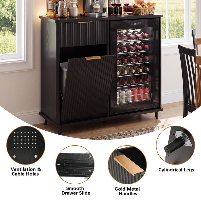 Fluted Coffee Bar Cabinet With Mini Fridge Space & Charging Station