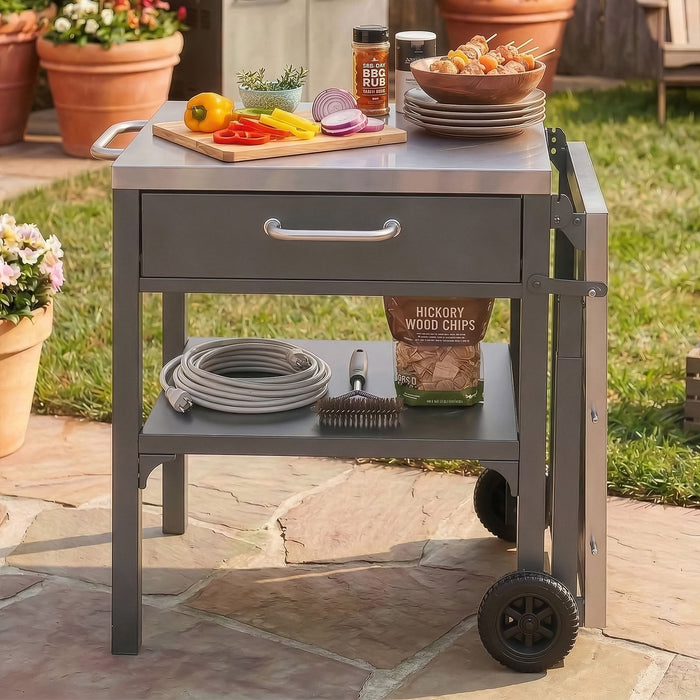 Foldable Outdoor Kitchen Cart With Storage For Patio