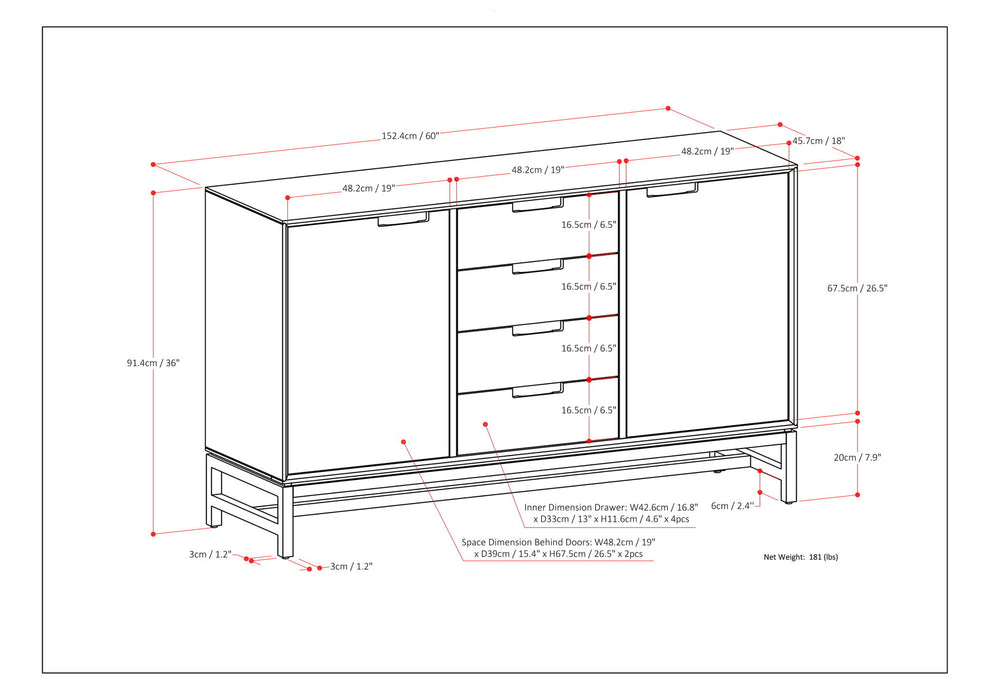 Banting - Sideboard With Centre Drawers - Walnut Brown