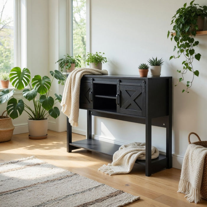 Farmhouse Entryway Table With Sliding Barn Door
