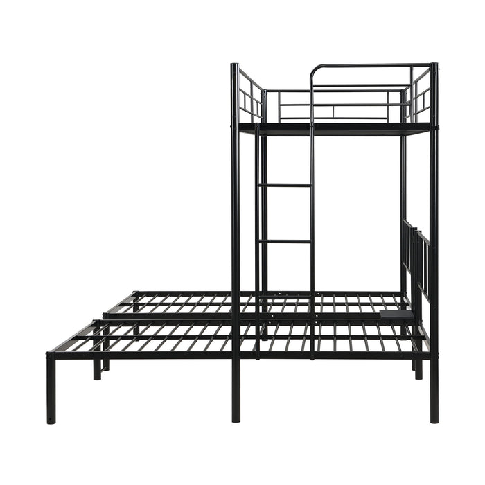 Twin Over Twin Over Twin Triple Bunk Bed With Safety Rails And Storage Shelf - Black