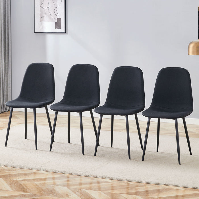 Modern Medieval Style Cushioned Side Chairs Set With Black Metal Legs For Kitchens