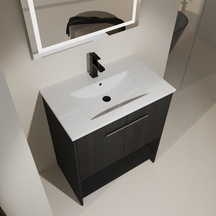Modern Bathroom Vanity With Ceramic Sink, Freestanding Cabinet, Soft Closing Doors