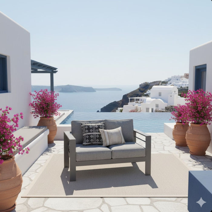 All Weather Patio Loveseat With Thick Cushions - Gray / Gray