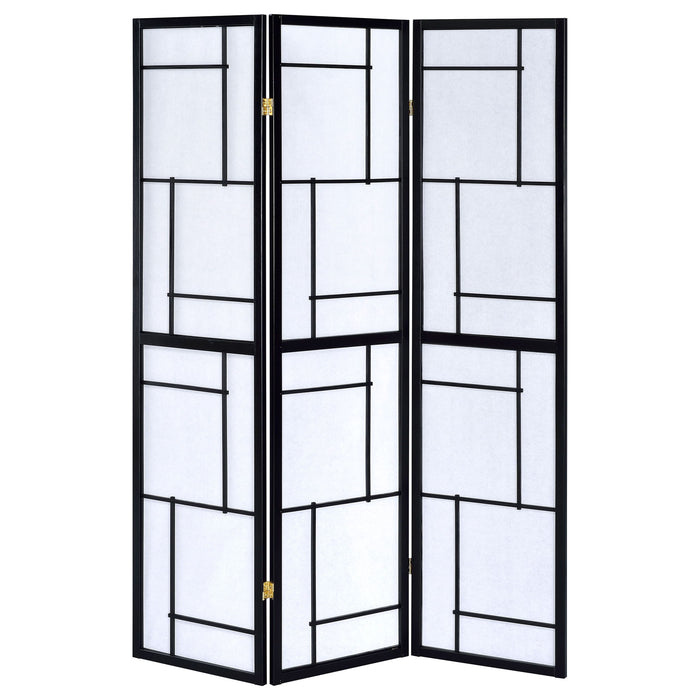 Reese - 3 Panel Room Divider Folding Shoji Screen With Accents - Beige / White