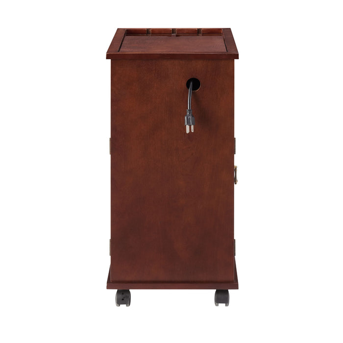 Traditional End Table With Charging Station, Narrow Side Table With USB Ports And Outlets - Red Walnut