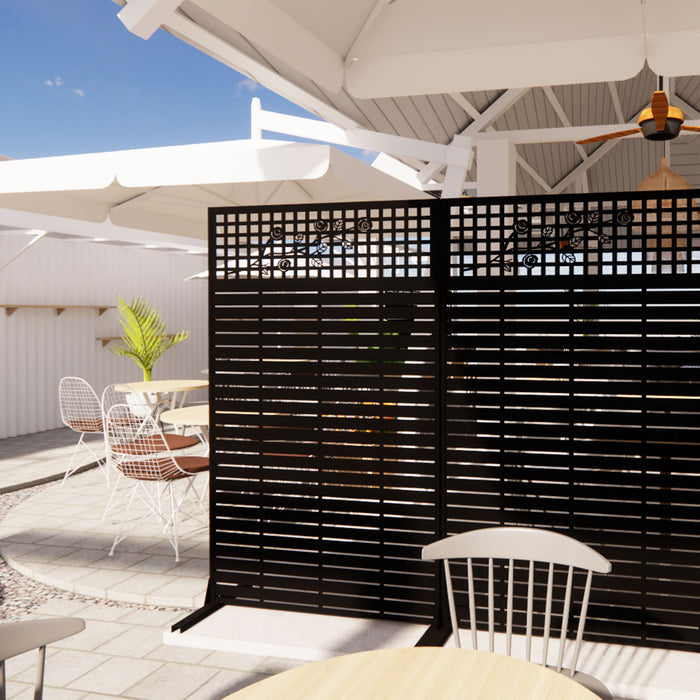 Outdoor / Indoor Divider With Freestanding Decorative Privacy Screen - Black
