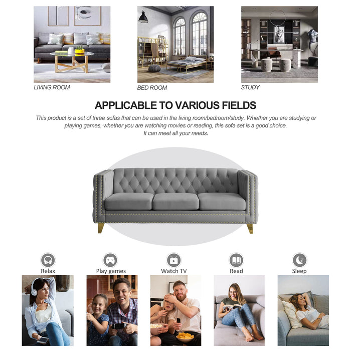 Upholstered Couch Sofa With Button Tufting For Living Room