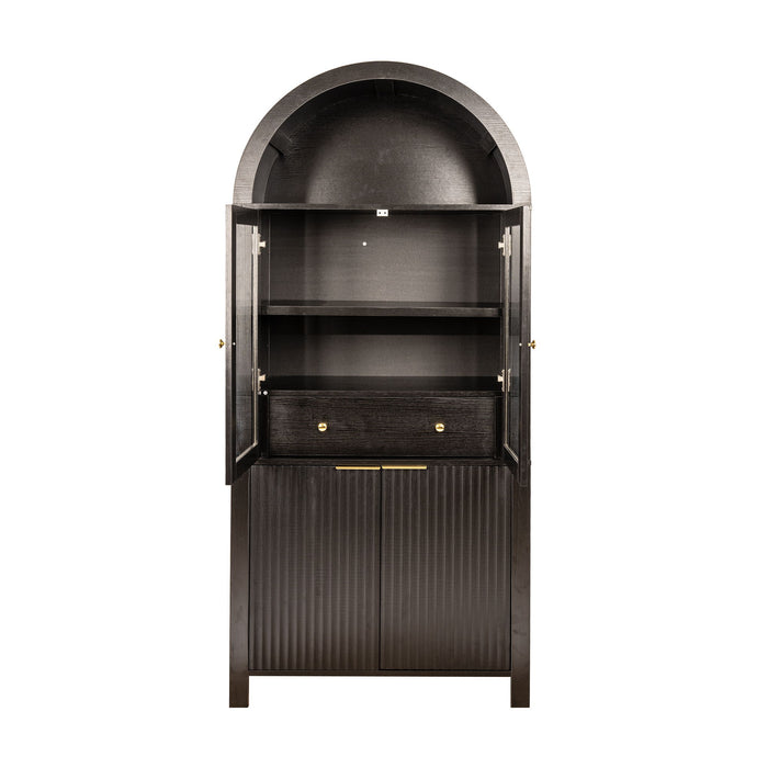 Fluted Tall Arched Pantry Cabinet With Adjustable Shelves