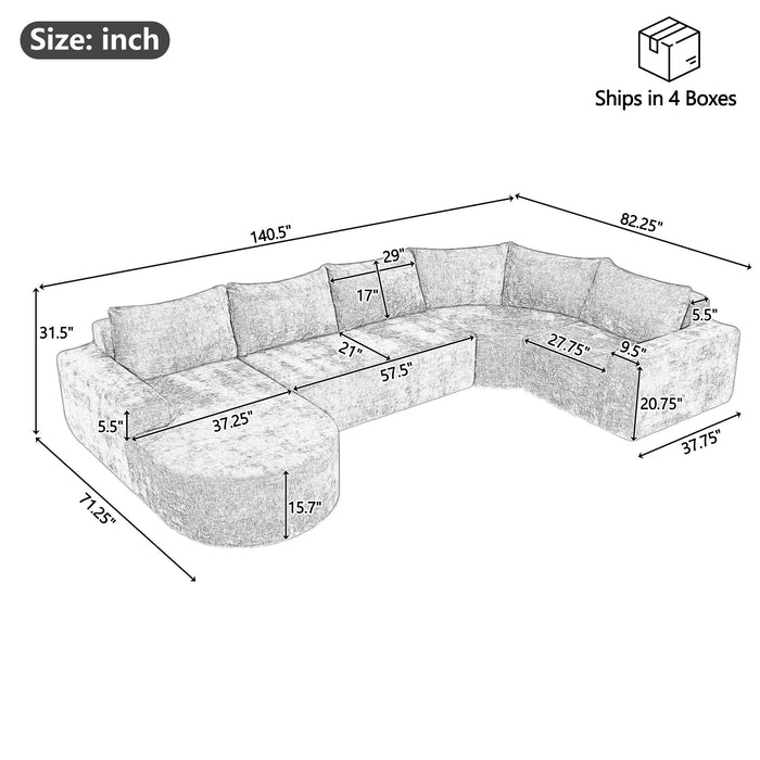 Modular Cloud Sectional Sofa Set, U-Shaped Upholstered Couch With Deep Seat