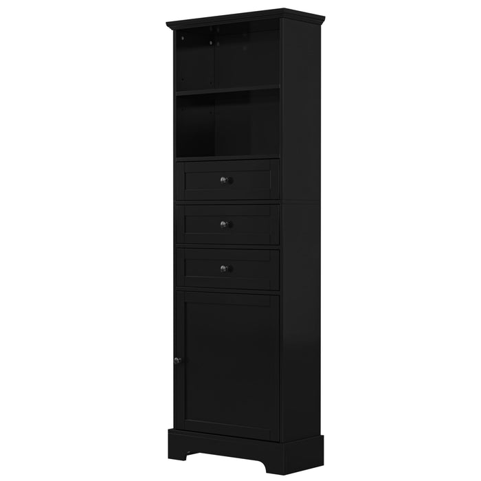 Tall Storage Cabinet With 3 Drawers And Adjustable Shelves For Bathroom