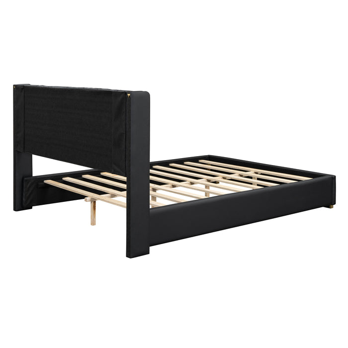 Upholstered Platform Bed With Strips - Black