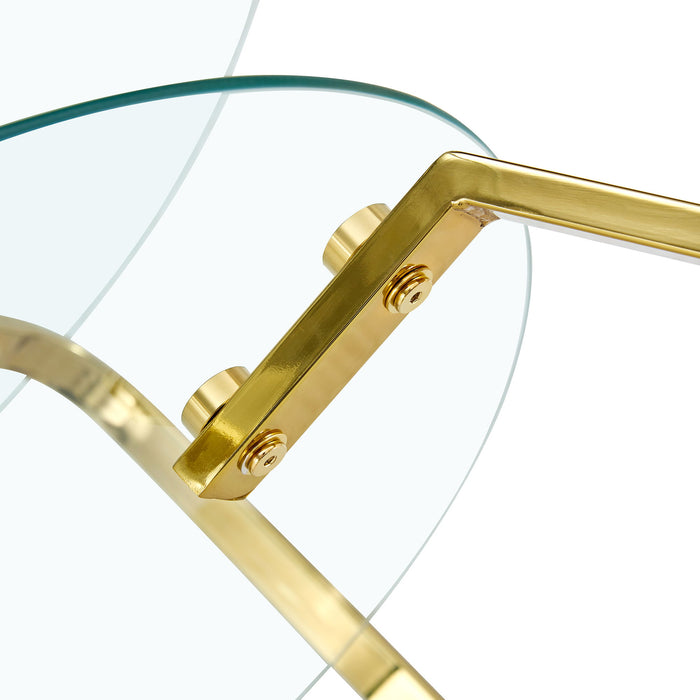 Retro Minimalist Style Metal Frame Double Layer Tempered Glass Coffee Table