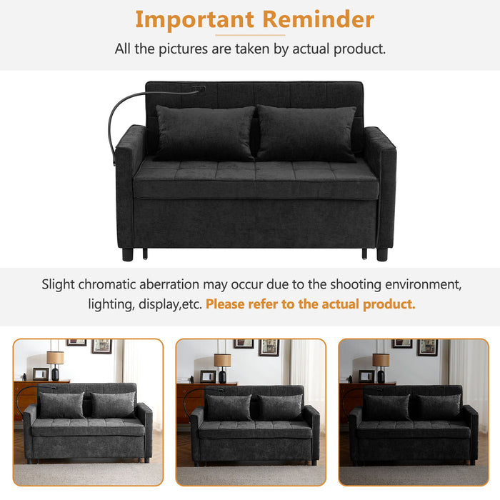 Loveseat Sofa Bed Sleeper With Reversible Backrest, Side Pockets, USB Ports, Phone Holder