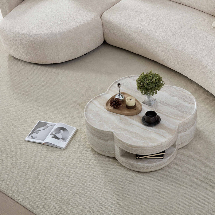 Clover Round Coffee Table With Open Storage - Marble