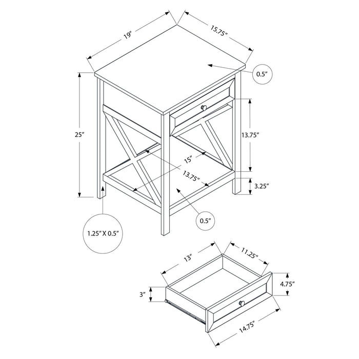 Accent End Table, 2 Tier, Storage Drawer, Transitional Style