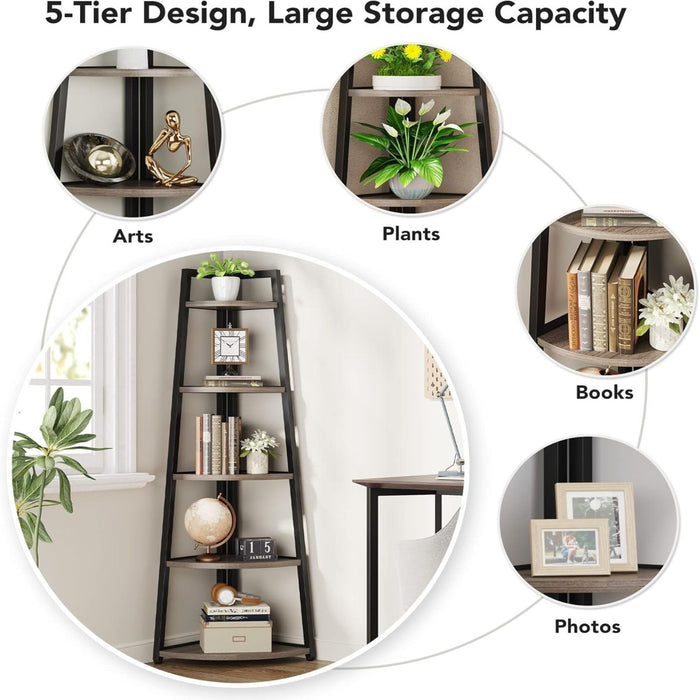 Tall 5 Tier Corner Bookshelf For Living Room