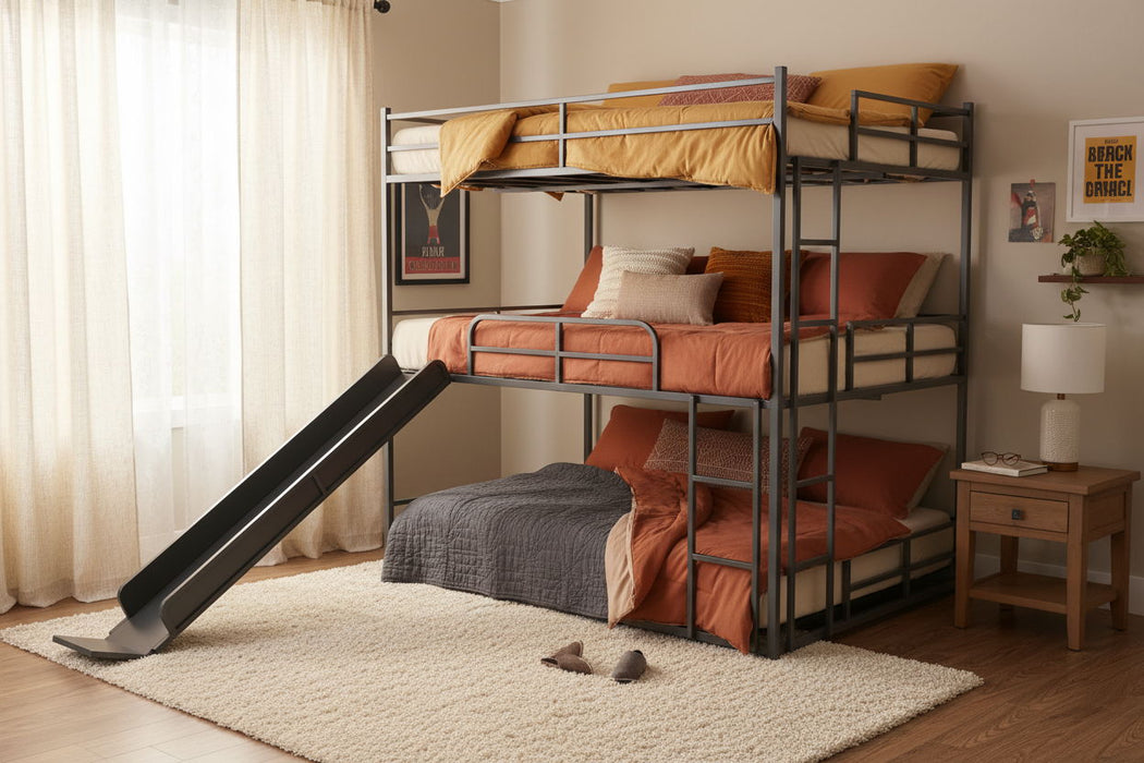 Twin Size House Loft Bed With Slide And Ladder - Black