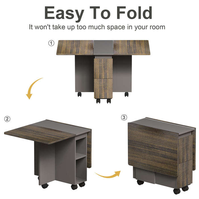 Contemporary 5 Piece Folding Extendable Dining Table Set With Chairs For 4 - Brown