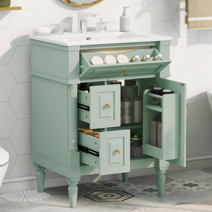 Freestanding Bathroom Vanity With Sink, Adjustable Shelf & Flip Drawer