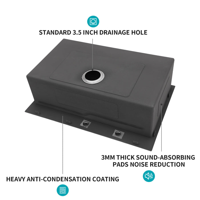 33" Drop In Kitchen Sink With Ledge Workstation, Single Bowl, 16 Gauge Stainless Steel - Black / Gray