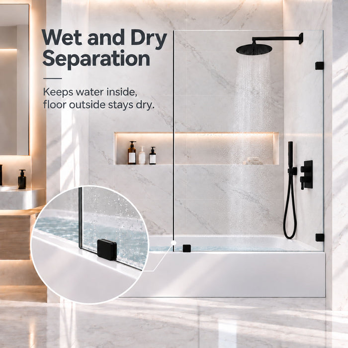 Frameless Bathtub Shower Screen, Reversible Installation