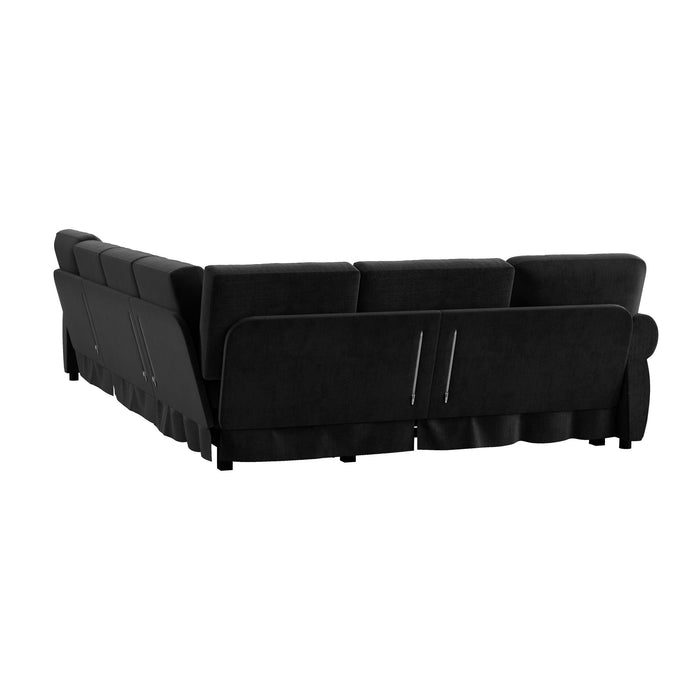 L-Shaped Sofa Couch With Pull Out Bed With Nailhead Trim & Rolled Arm