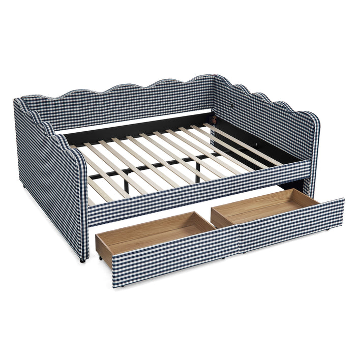 Gingham Daybed With USB Charging Port, Wave-Shaped Design