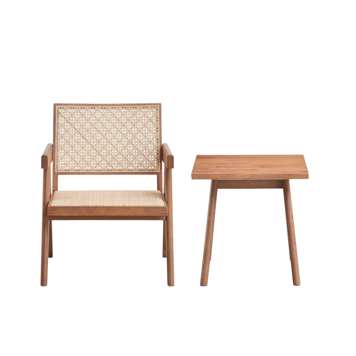Armchair And Matching Square End Table, 2 Piece Living Room Set - Natural