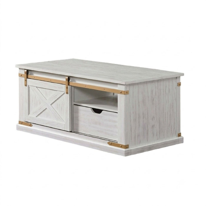 Coffee Table With Storage Drawer And Open Shelves - Antique White / Gold