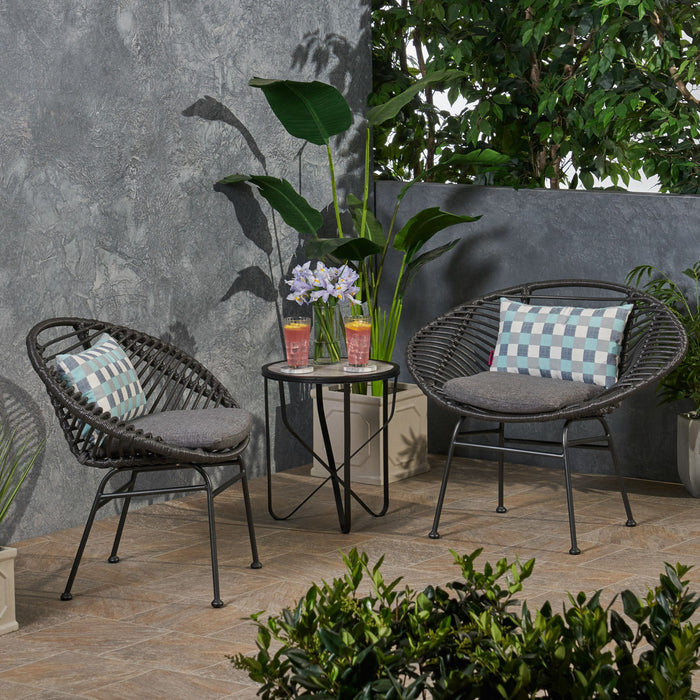 Cordella - Outdoor Woven Wicker Chairs With Cushions, (Set of 2)